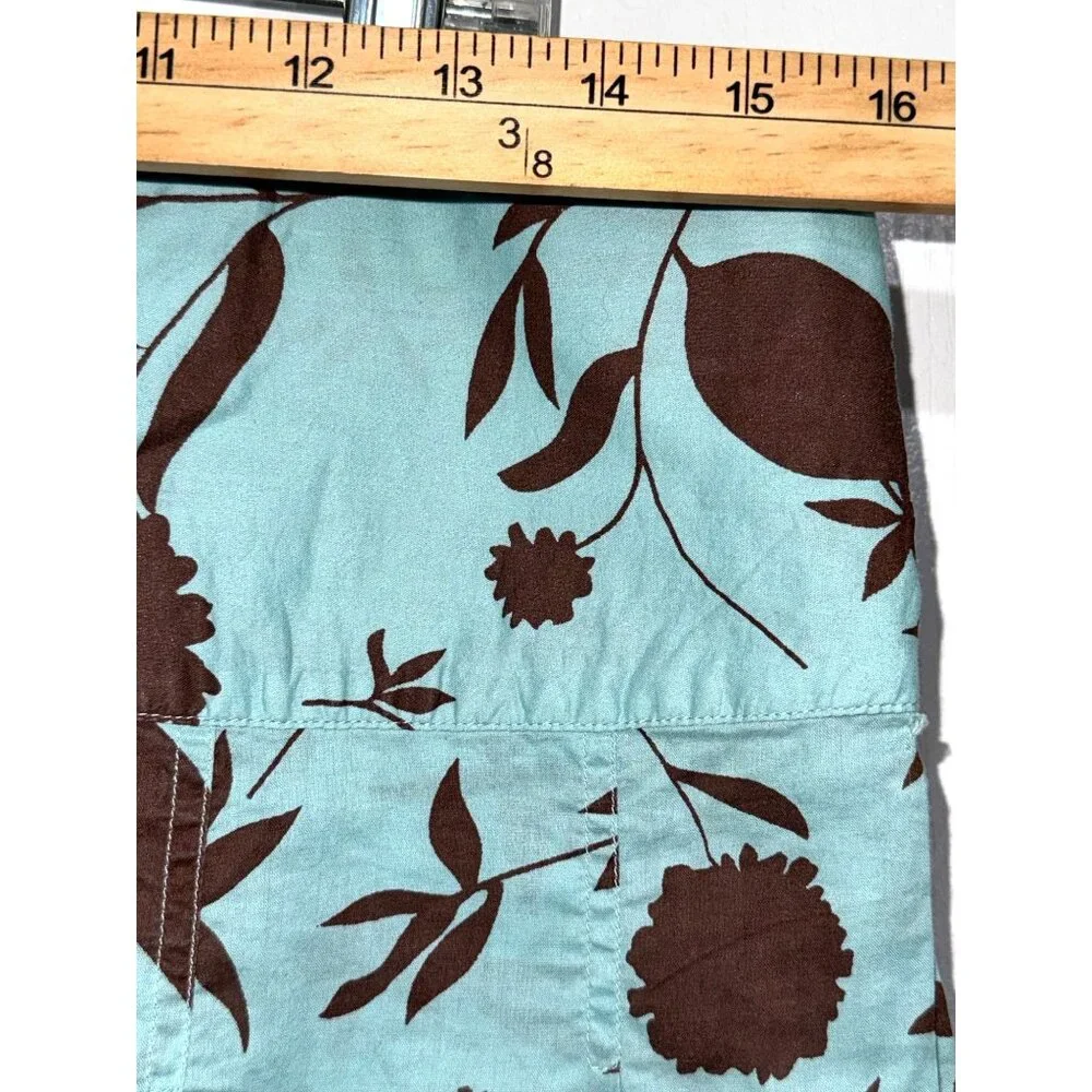 Turquoise & Brown Floral Merona Cotton Skirt With Eyelet Hem Design Womens Size - Picture 3 of 6